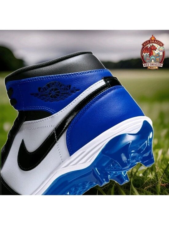 Nike Air Jordan 1 Mid TD Game Royal Black Football Cleats FJ6805-401 - Mens 10.5